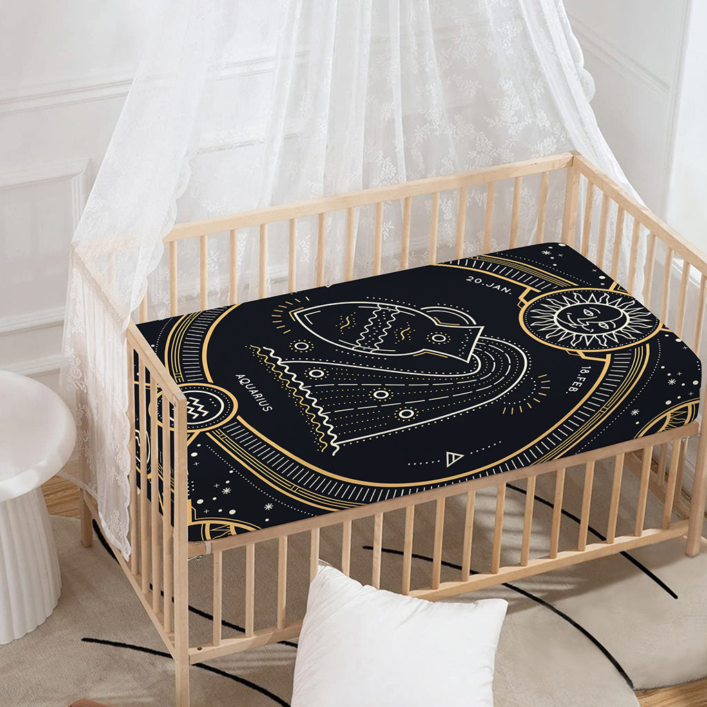 Vintage Aquarius Zodiac Sign Print Baby Crib Sheet