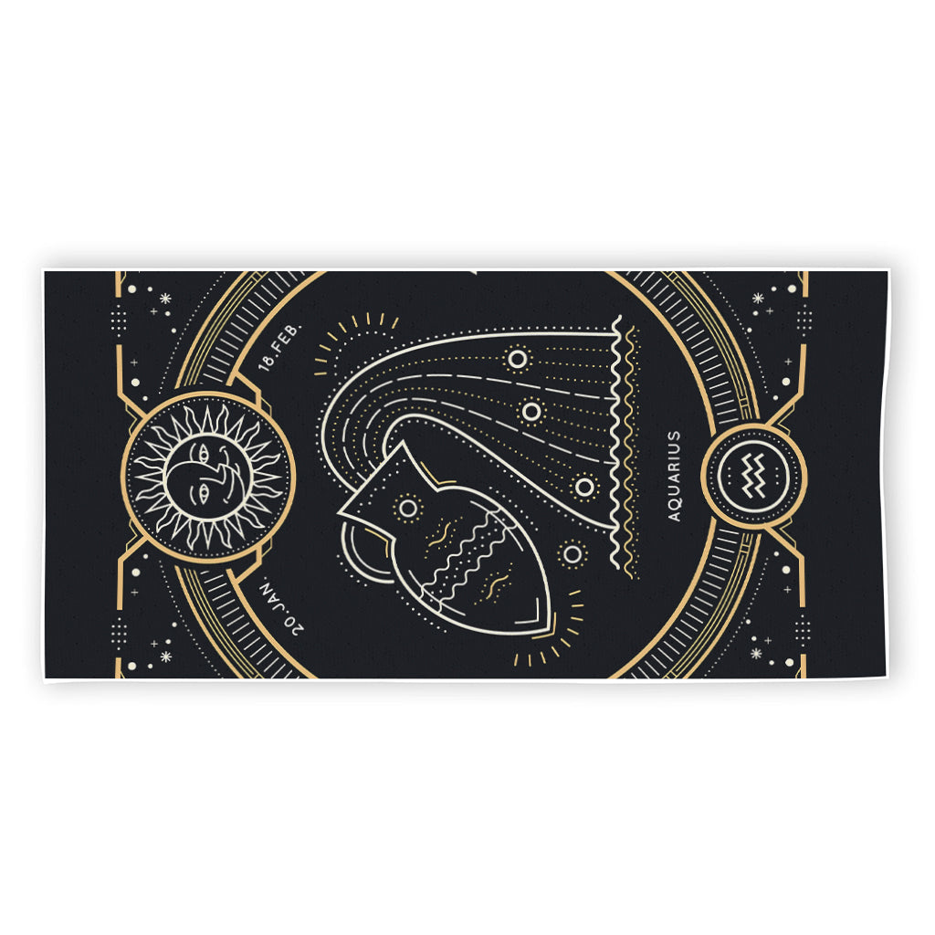 Vintage Aquarius Zodiac Sign Print Beach Towel