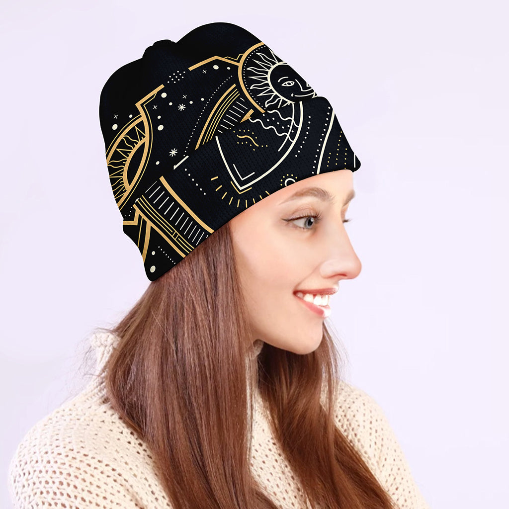 Vintage Aquarius Zodiac Sign Print Beanie