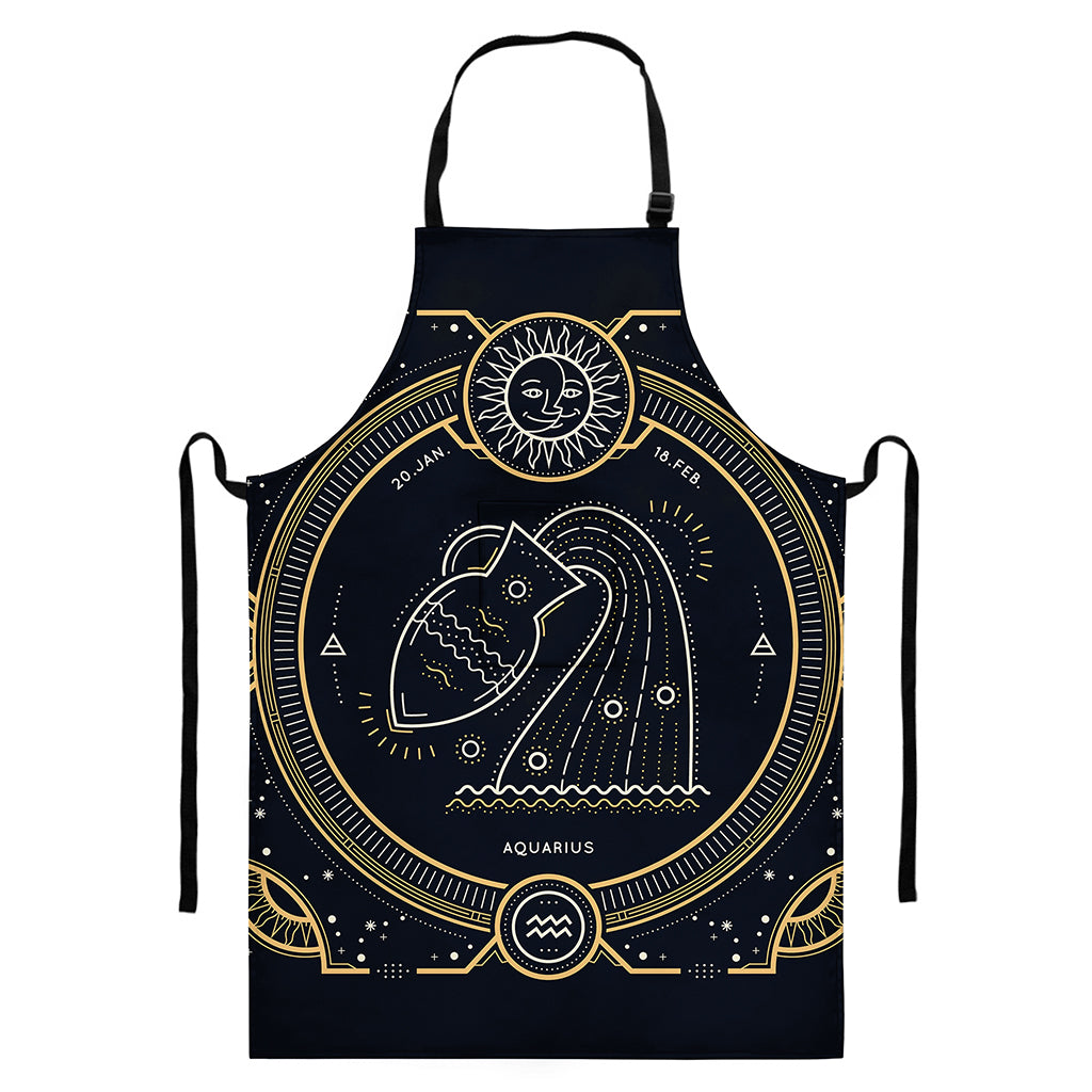 Vintage Aquarius Zodiac Sign Print Bib Apron With Pocket