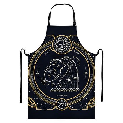 Vintage Aquarius Zodiac Sign Print Bib Apron With Pocket