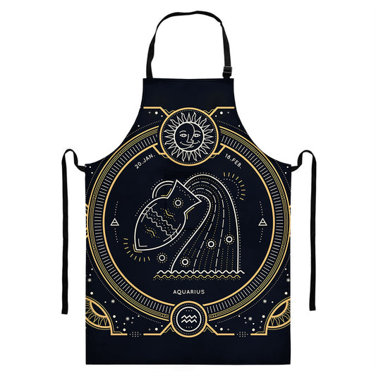 Vintage Aquarius Zodiac Sign Print Bib Apron With Pocket