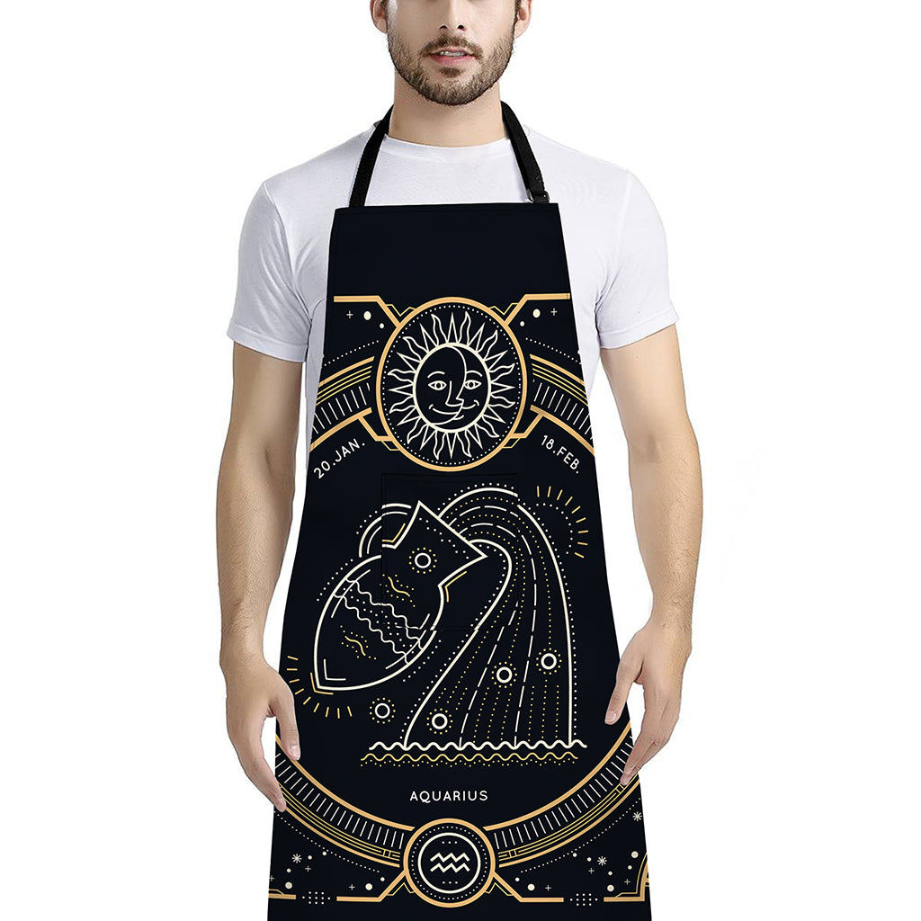 Vintage Aquarius Zodiac Sign Print Bib Apron With Pocket