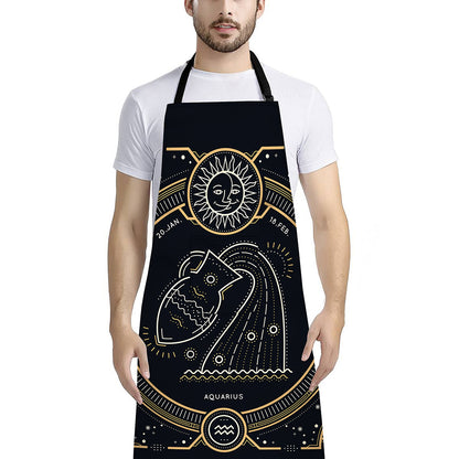 Vintage Aquarius Zodiac Sign Print Bib Apron With Pocket