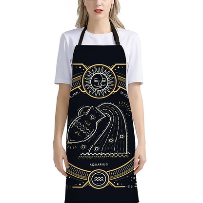Vintage Aquarius Zodiac Sign Print Bib Apron With Pocket