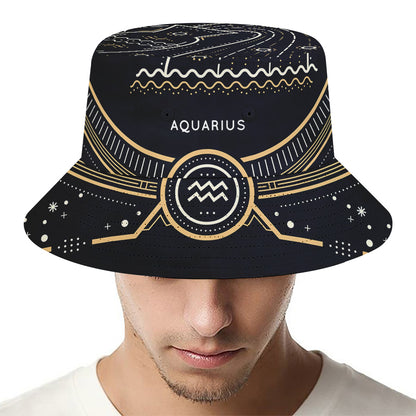 Vintage Aquarius Zodiac Sign Print Bucket Hat