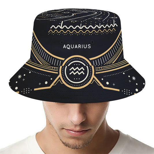 Vintage Aquarius Zodiac Sign Print Bucket Hat