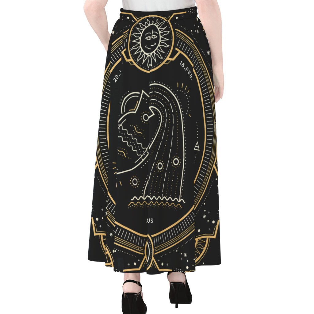 Vintage Aquarius Zodiac Sign Print Chiffon Maxi Skirt