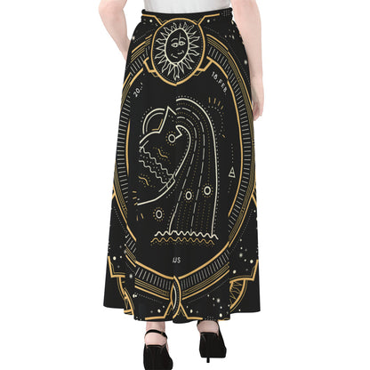 Vintage Aquarius Zodiac Sign Print Chiffon Maxi Skirt