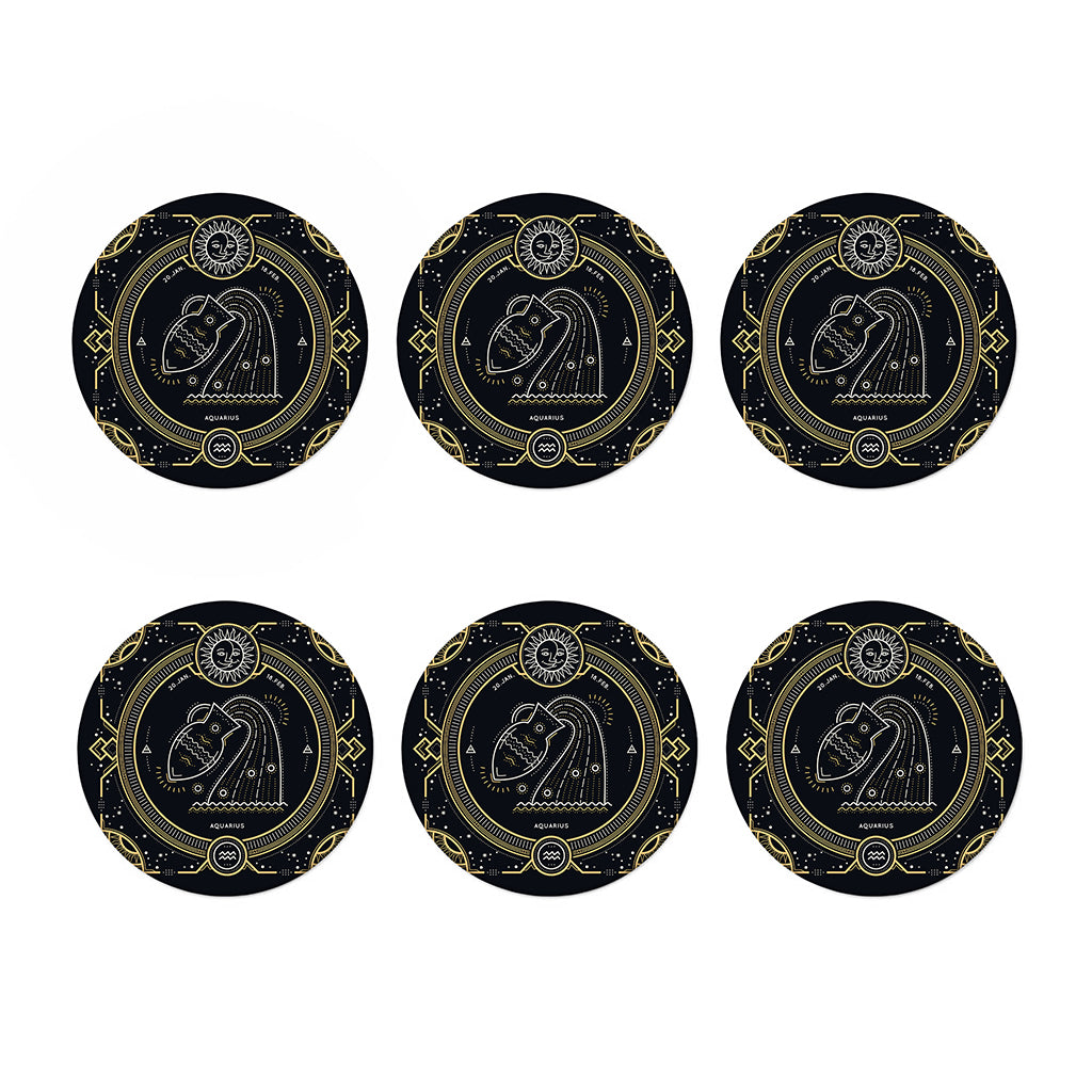 Vintage Aquarius Zodiac Sign Print Coaster Set