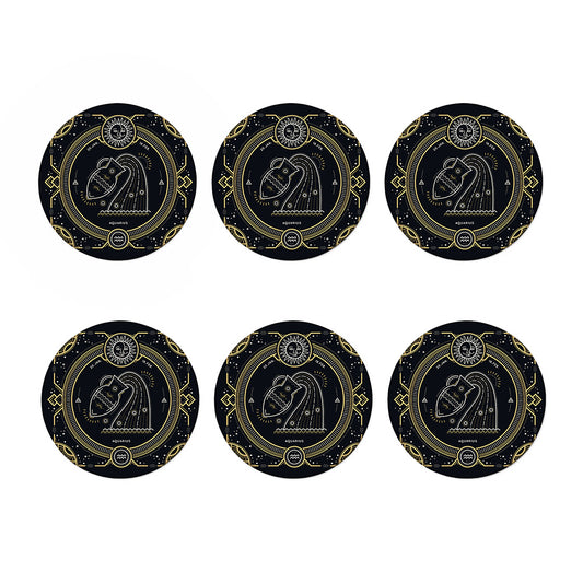Vintage Aquarius Zodiac Sign Print Coaster Set