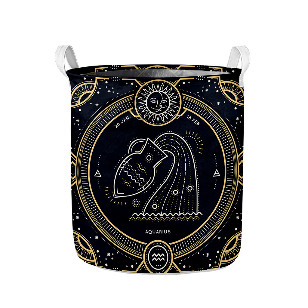 Vintage Aquarius Zodiac Sign Print Collapsible Laundry Basket