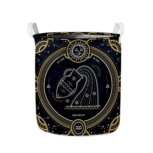 Vintage Aquarius Zodiac Sign Print Collapsible Laundry Basket