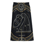 Vintage Aquarius Zodiac Sign Print Cotton Front Slit Maxi Skirt