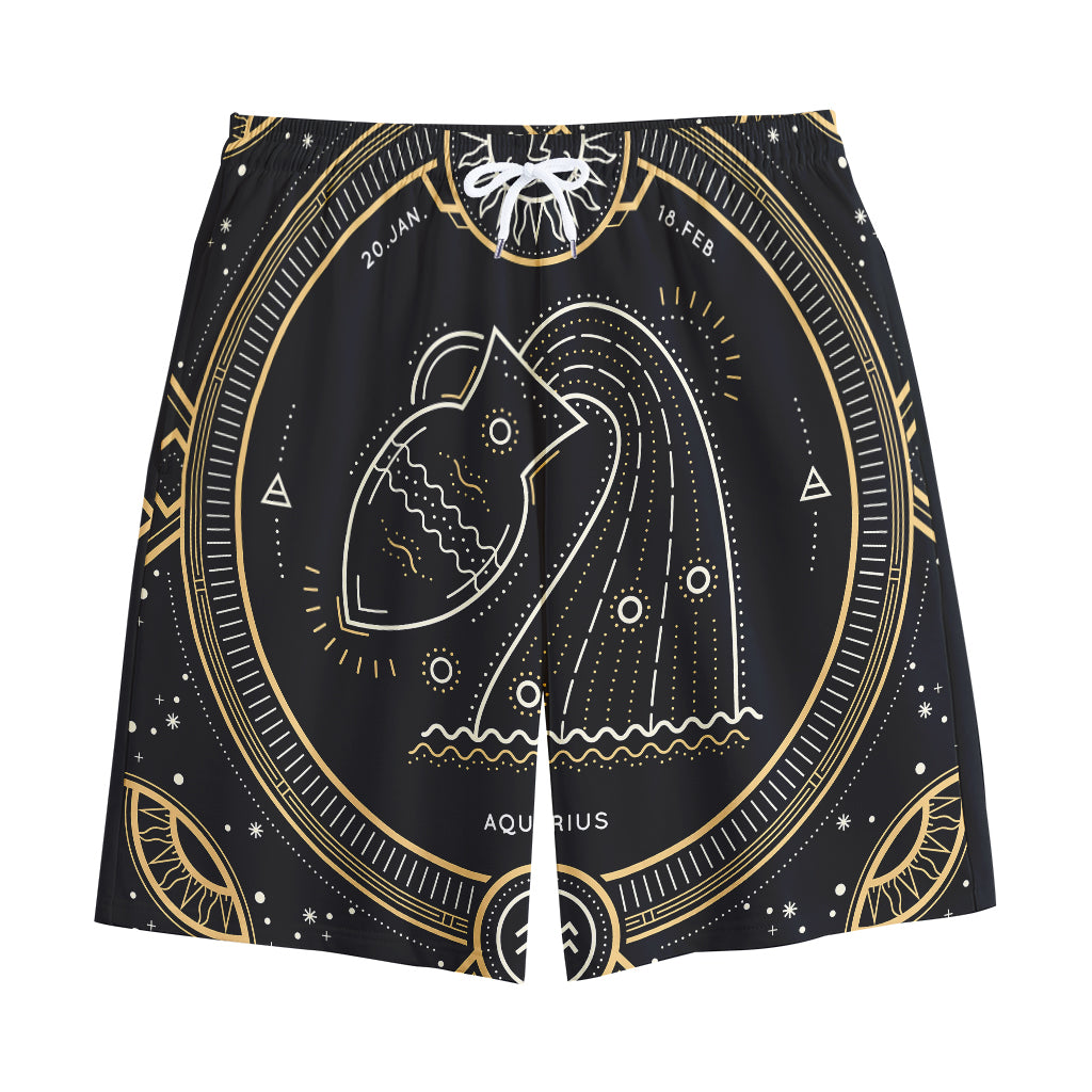 Vintage Aquarius Zodiac Sign Print Cotton Shorts