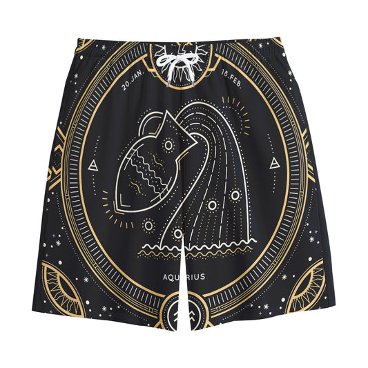 Vintage Aquarius Zodiac Sign Print Cotton Shorts