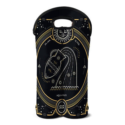 Vintage Aquarius Zodiac Sign Print Double Neoprene Wine Tote