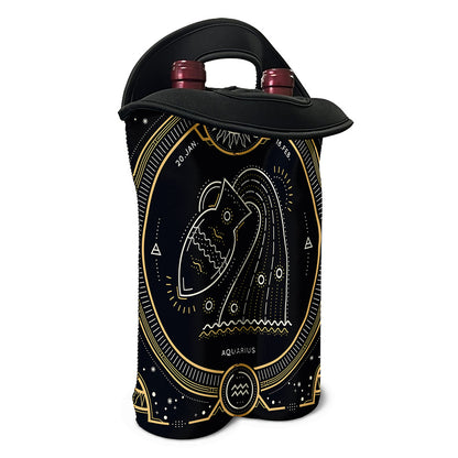 Vintage Aquarius Zodiac Sign Print Double Neoprene Wine Tote