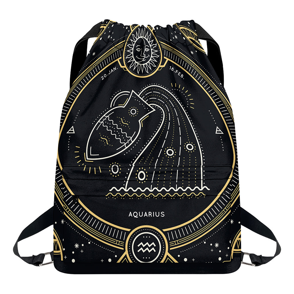 Vintage Aquarius Zodiac Sign Print Drawstring Backpack