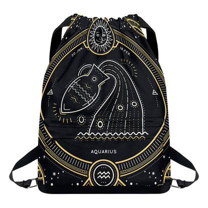 Vintage Aquarius Zodiac Sign Print Drawstring Backpack