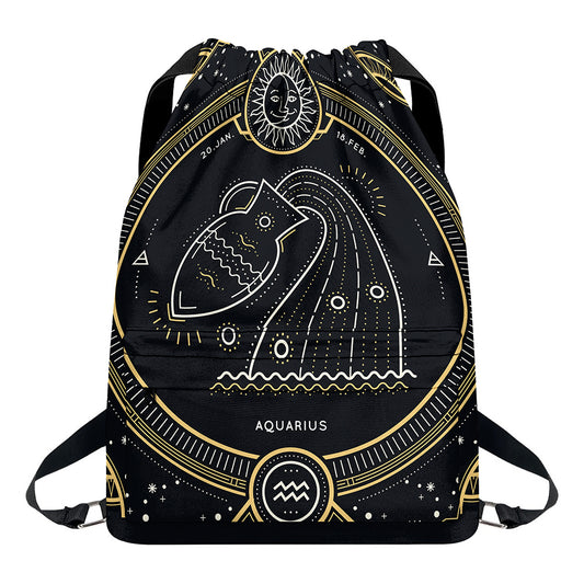 Vintage Aquarius Zodiac Sign Print Drawstring Backpack