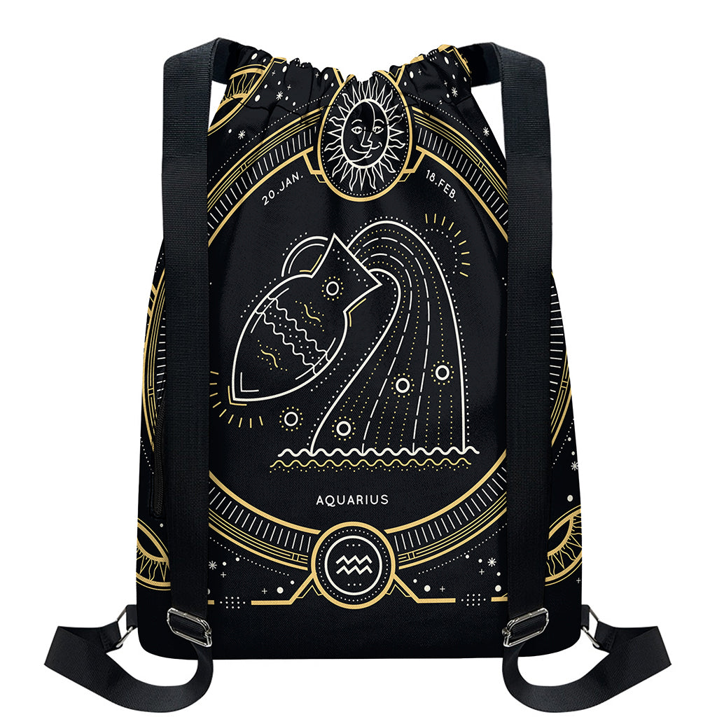 Vintage Aquarius Zodiac Sign Print Drawstring Backpack