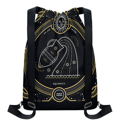 Vintage Aquarius Zodiac Sign Print Drawstring Backpack