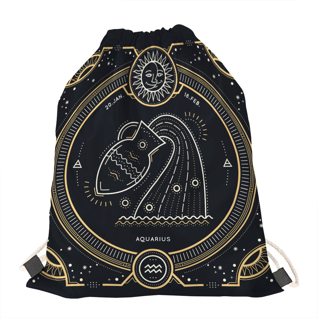 Vintage Aquarius Zodiac Sign Print Drawstring Bag