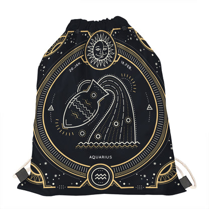 Vintage Aquarius Zodiac Sign Print Drawstring Bag