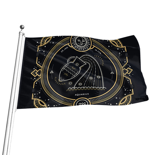 Vintage Aquarius Zodiac Sign Print Flag