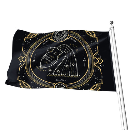 Vintage Aquarius Zodiac Sign Print Flag