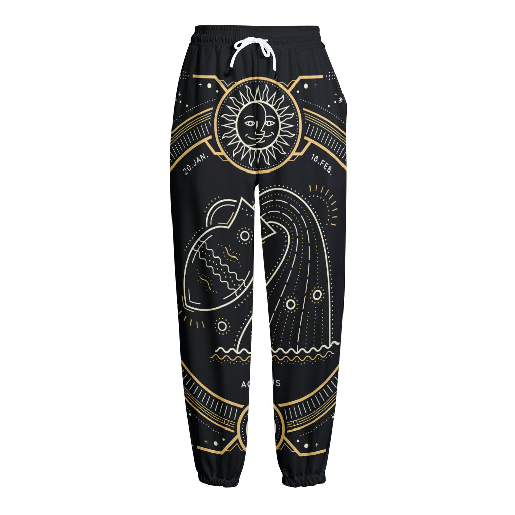 Vintage Aquarius Zodiac Sign Print Fleece Lined Knit Pants