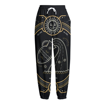 Vintage Aquarius Zodiac Sign Print Fleece Lined Knit Pants