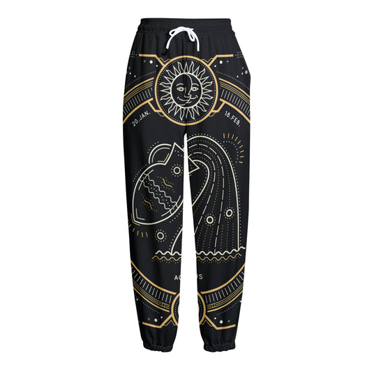 Vintage Aquarius Zodiac Sign Print Fleece Lined Knit Pants
