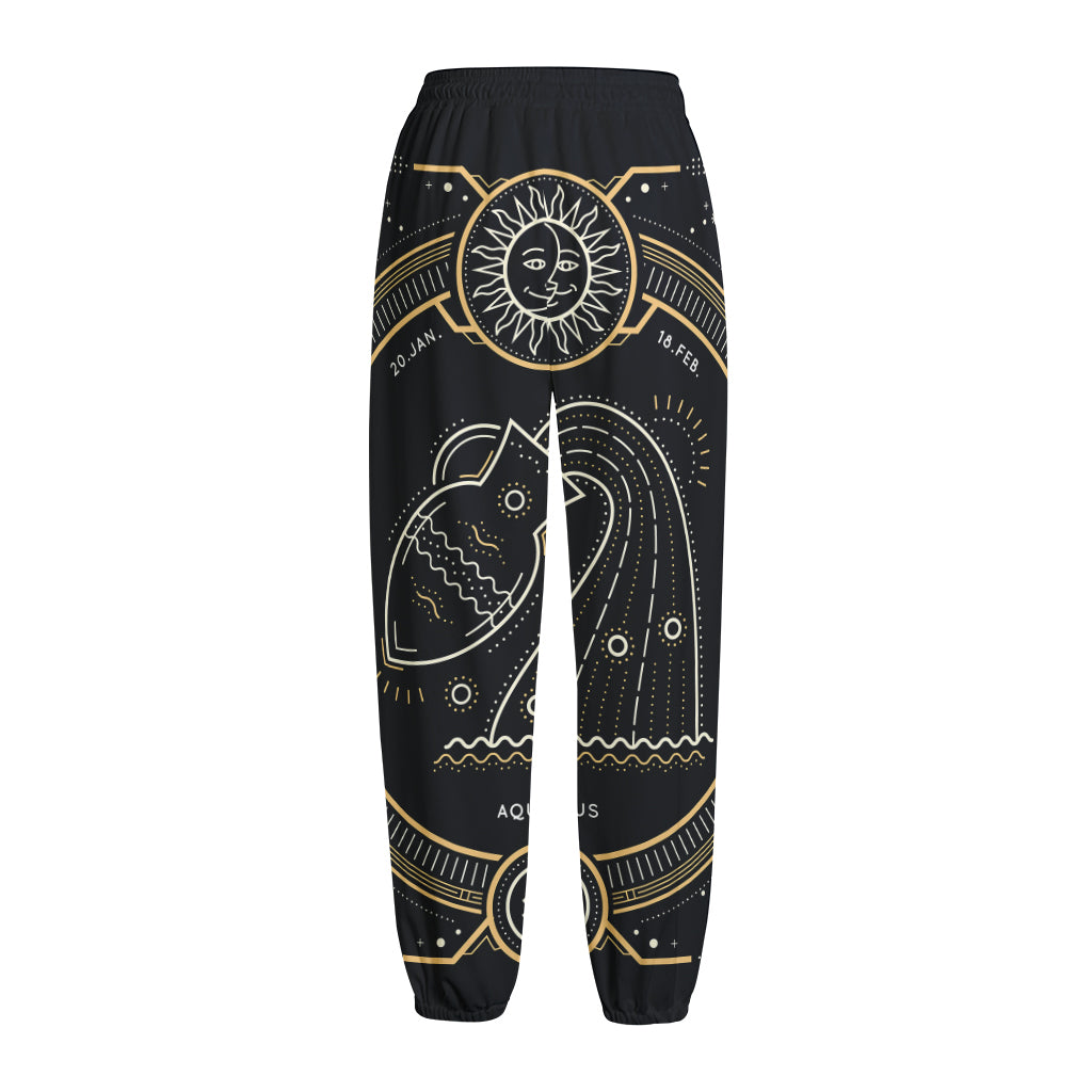Vintage Aquarius Zodiac Sign Print Fleece Lined Knit Pants