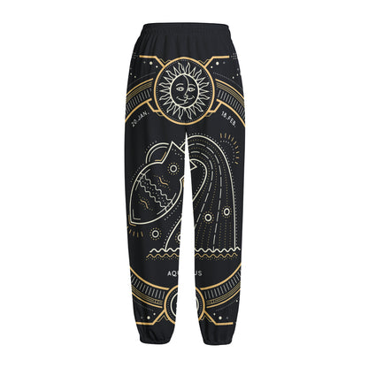 Vintage Aquarius Zodiac Sign Print Fleece Lined Knit Pants