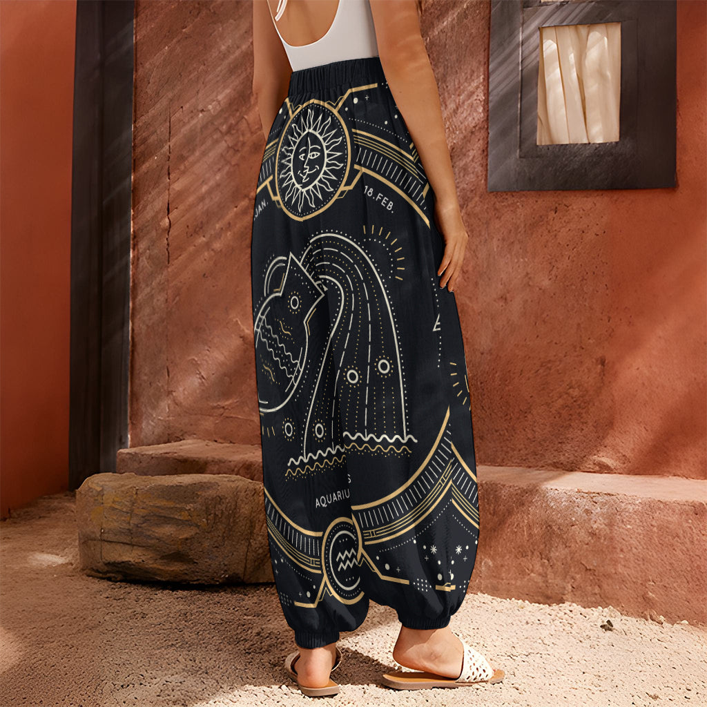 Vintage Aquarius Zodiac Sign Print Harem Pants