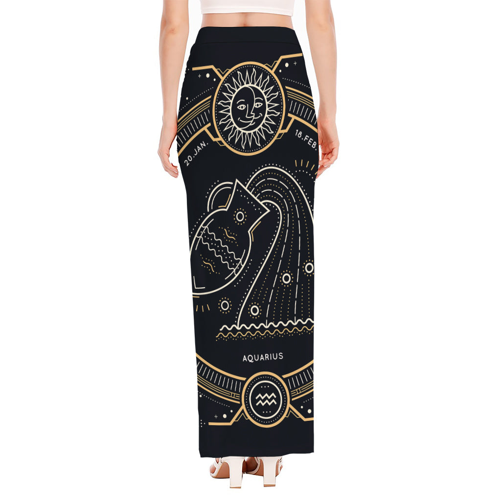 Vintage Aquarius Zodiac Sign Print High Slit Maxi Skirt
