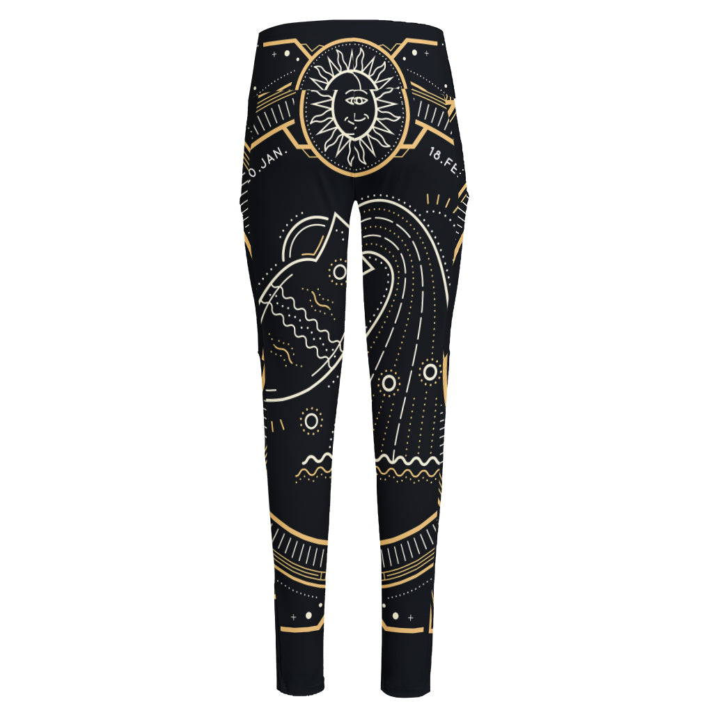 Vintage Aquarius Zodiac Sign Print High-Waisted Pocket Leggings