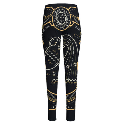 Vintage Aquarius Zodiac Sign Print High-Waisted Pocket Leggings