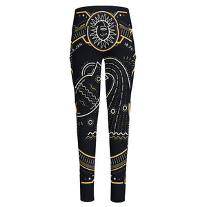 Vintage Aquarius Zodiac Sign Print High-Waisted Pocket Leggings