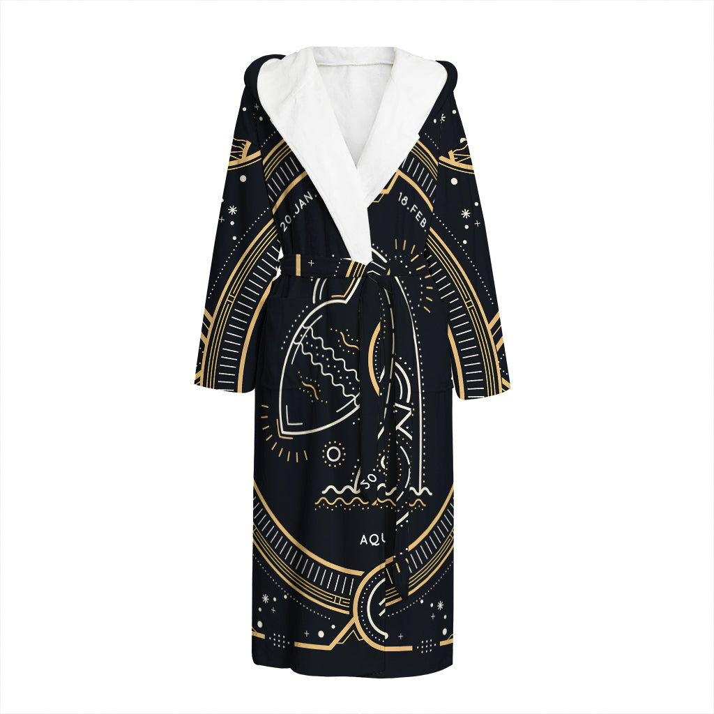 Vintage Aquarius Zodiac Sign Print Hooded Bathrobe