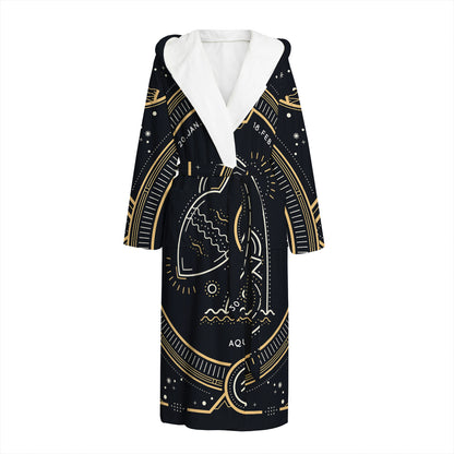 Vintage Aquarius Zodiac Sign Print Hooded Bathrobe