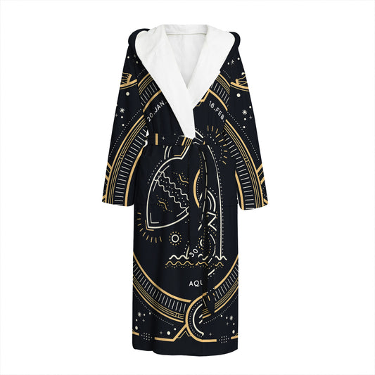 Vintage Aquarius Zodiac Sign Print Hooded Bathrobe