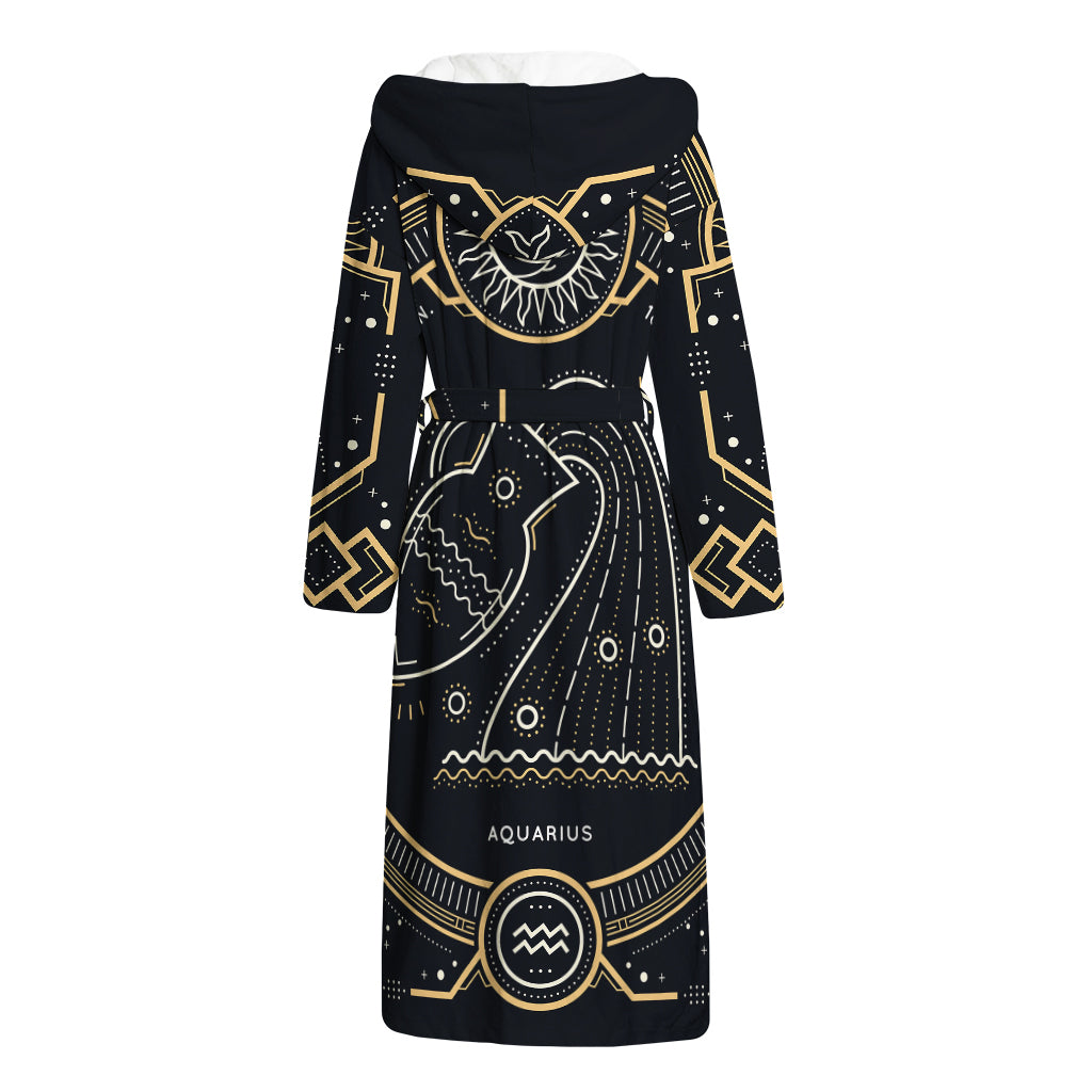 Vintage Aquarius Zodiac Sign Print Hooded Bathrobe