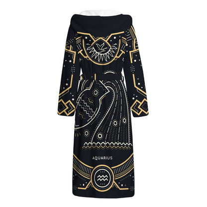 Vintage Aquarius Zodiac Sign Print Hooded Bathrobe
