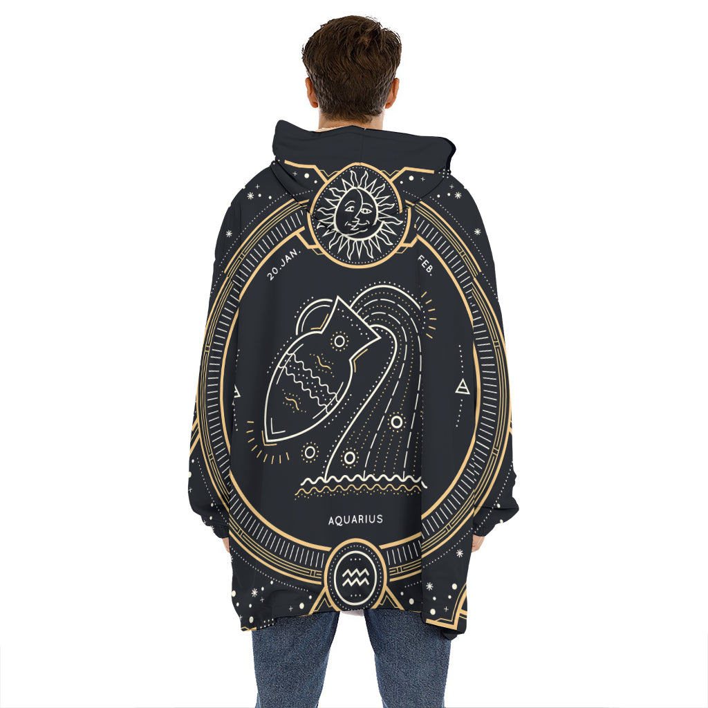 Vintage Aquarius Zodiac Sign Print Hoodie Blanket