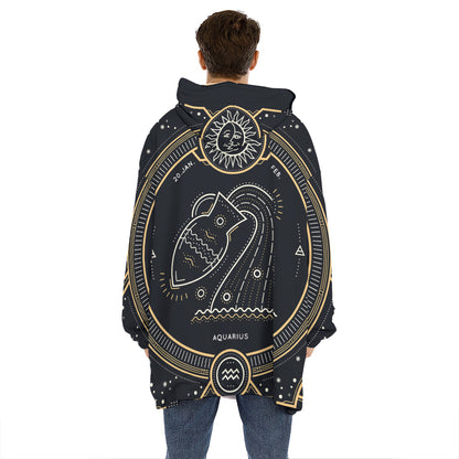 Vintage Aquarius Zodiac Sign Print Hoodie Blanket