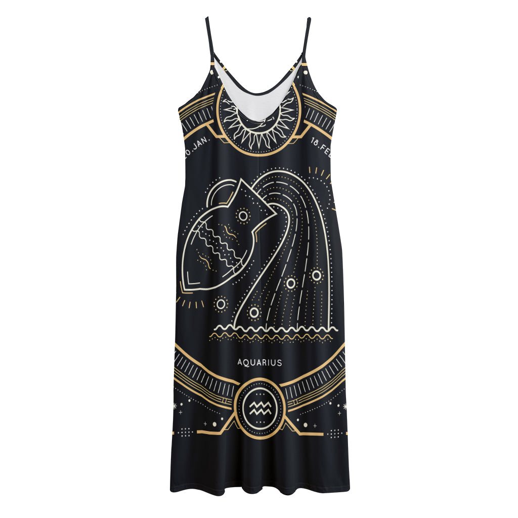 Vintage Aquarius Zodiac Sign Print Jersey Midi Cami Dress