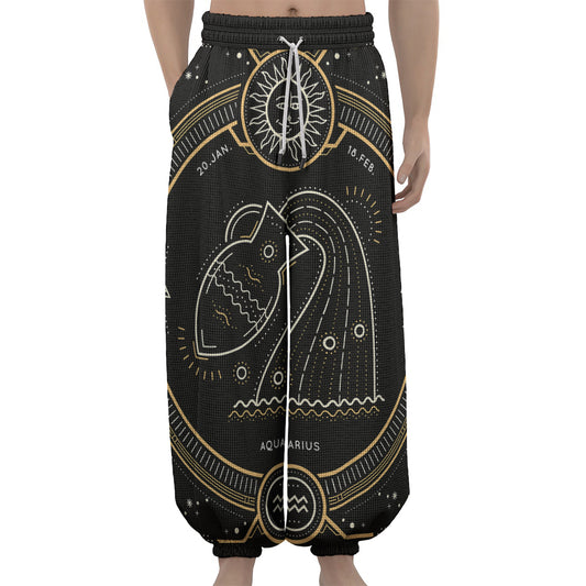 Vintage Aquarius Zodiac Sign Print Lantern Pants